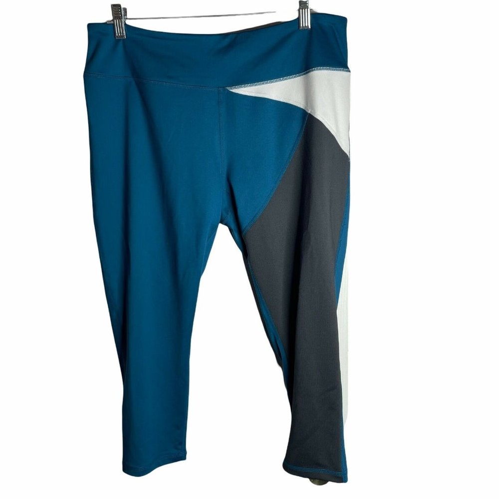 Z by Zella Color Block Teal Capri Leggings Women's XL Yoga 21.5" Inseam